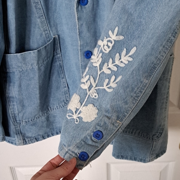 Floral Embroidered Denim Blazer - Picture 6 of 8